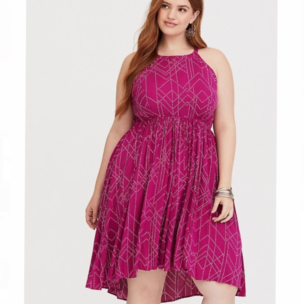 BERRY DOT HI-LO CHALLIS DRESS